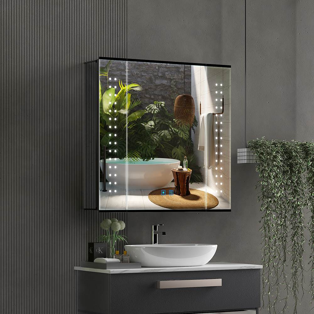 Lumirrors LED Bathroom Mirror Cabinet with Matt Black Aluminum Touch-Switch Anti-fog Shaver Socket 65 x 60cm