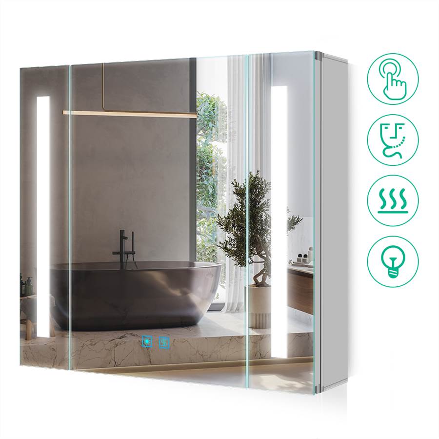 65 x 60cm Led Bathroom Mirrored Cabinet With Touch-Switch Anti-fog Shaver Socket CB02S