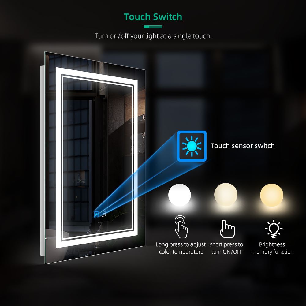 Led Bathroom Mirror With Demister Shaver Socket Adjustable Color 50 x 70cm (No cabinets) MR04
